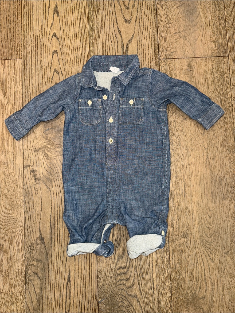 Gap baby denim lined romper jumpsuit, 6-12 months